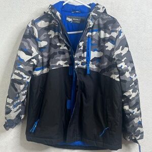 Eddie Bauer Kids Blue Gray Camo Hooded Jacket Medium 10-12